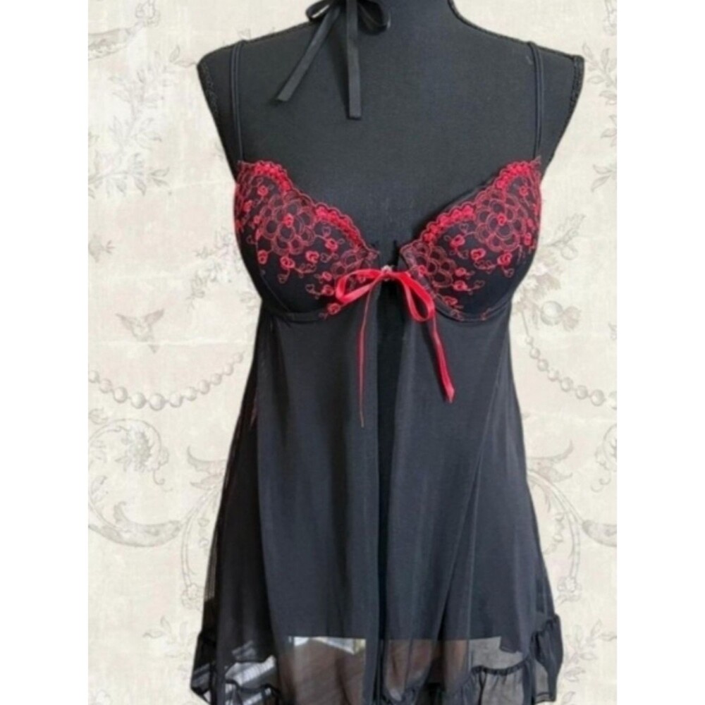 Kohl's Black Chemise with Red Lace Trim